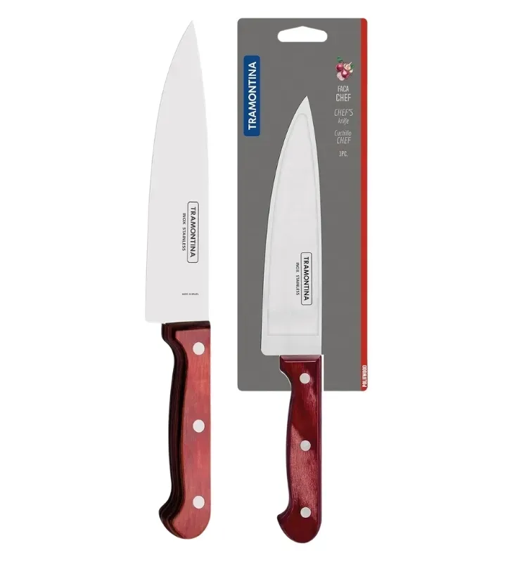 Cuchillo Chef 6" Polywood Rojo Acero Inox Tramontina | 21131/176
