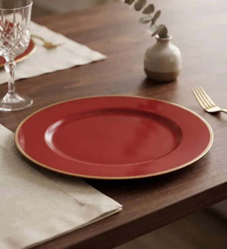 Plato Base Gala Rojo con Filo Dorado 3701R | Marca Vittori