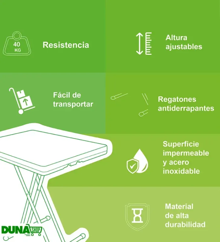 Mesa Verona de Servicio Plegable Ajustable DUNA | 75x50 cm