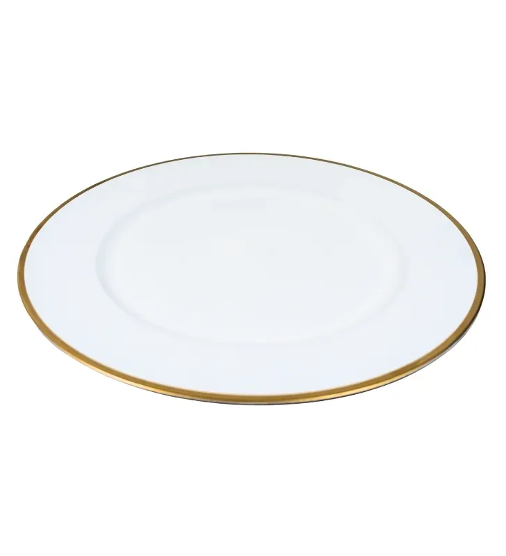 Plato Base Gala Vidrio Blanco con Borde Dorado 3701B | Marca Vittori