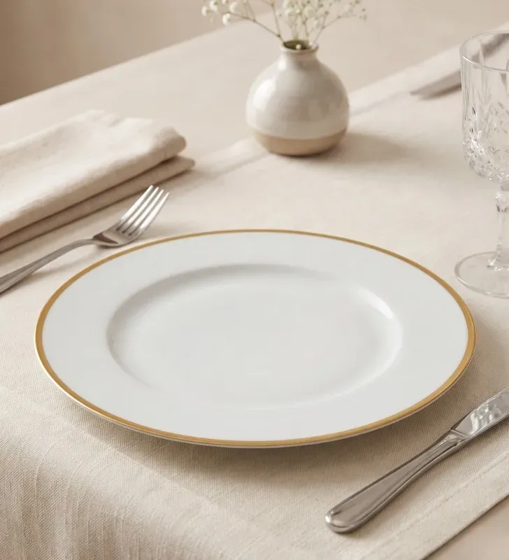 Plato Base Gala Vidrio Blanco con Borde Dorado 3701B | Marca Vittori