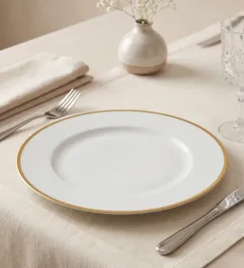 Plato Base Gala Plástico Blanco con Borde Dorado 3701B | Marca Vittori