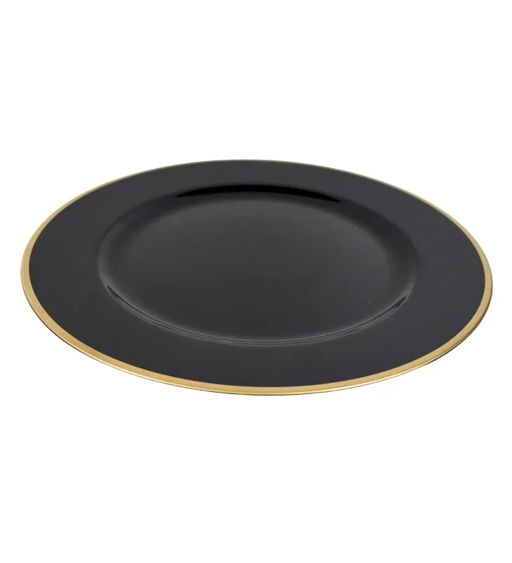 Plato Base Gala Plástico Negro con Borde Dorado 3701N | Marca Vittori