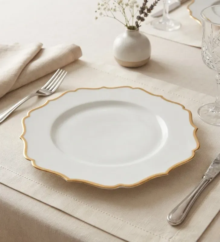Plato Base Génova Plástico Azul con Borde Dorado 3702A | Marca Vittori