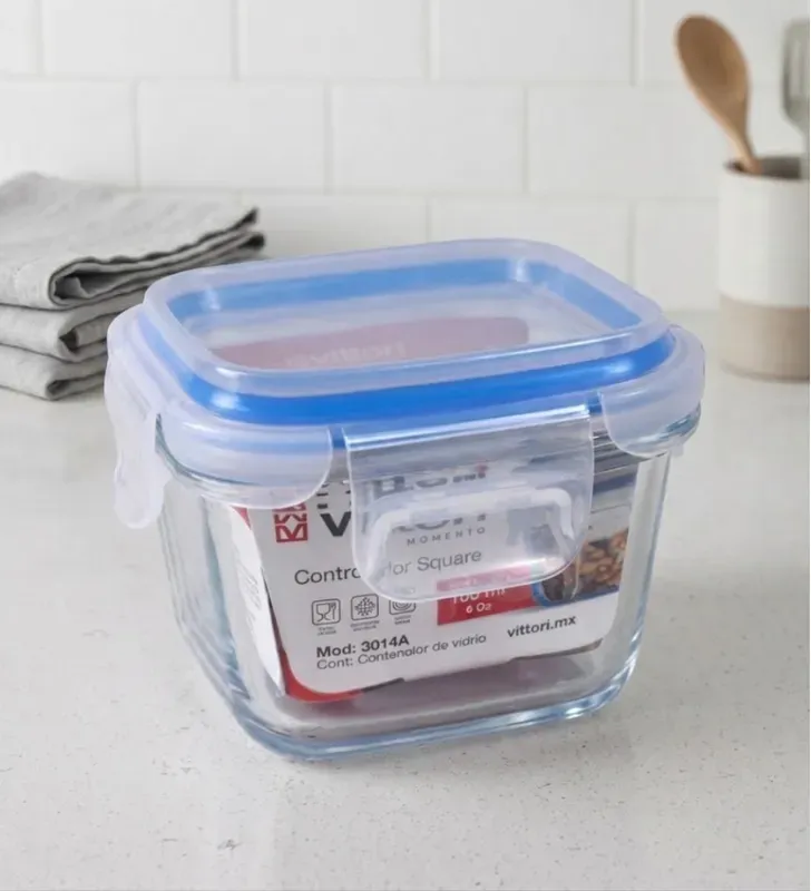 Contenedor Hermético Cubiq Azul Vidrio 180ml 3014A | Marca Vittori