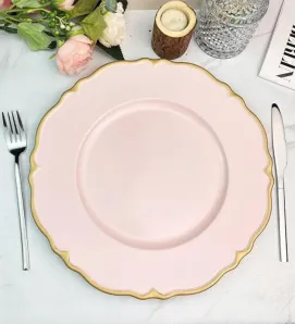 Plato Base Génova Plástico Rosa con Borde Dorado 3702P | Marca Vittori