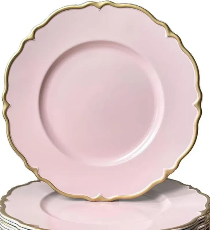 Plato Base Génova Plástico Rosa con Borde Dorado 3702P | Marca Vittori