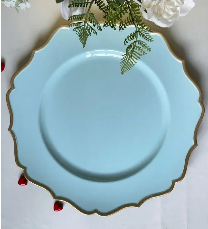 Plato Base Génova Plástico Azul Turquesa con Borde Dorado 3702T | Marca Vittori