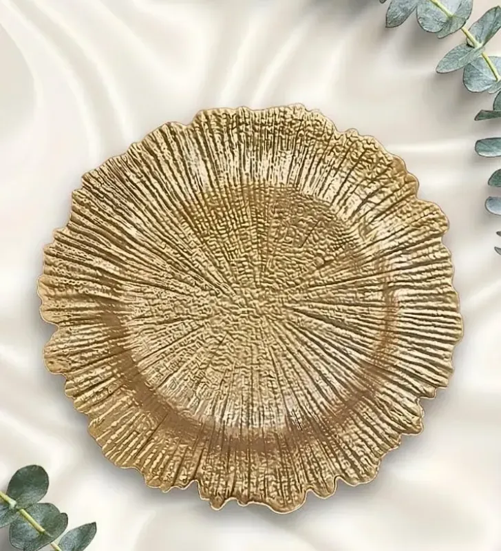 Plato Base Atena Plástico Dorado Texturizado 3706D | Marca Vittori
