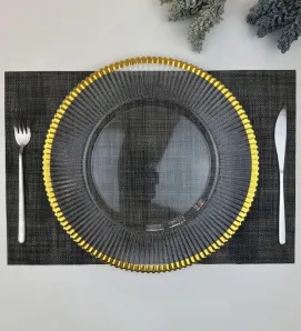 Plato Base Venecia Transparente con Borde Dorado 3709D | Marca Vittori