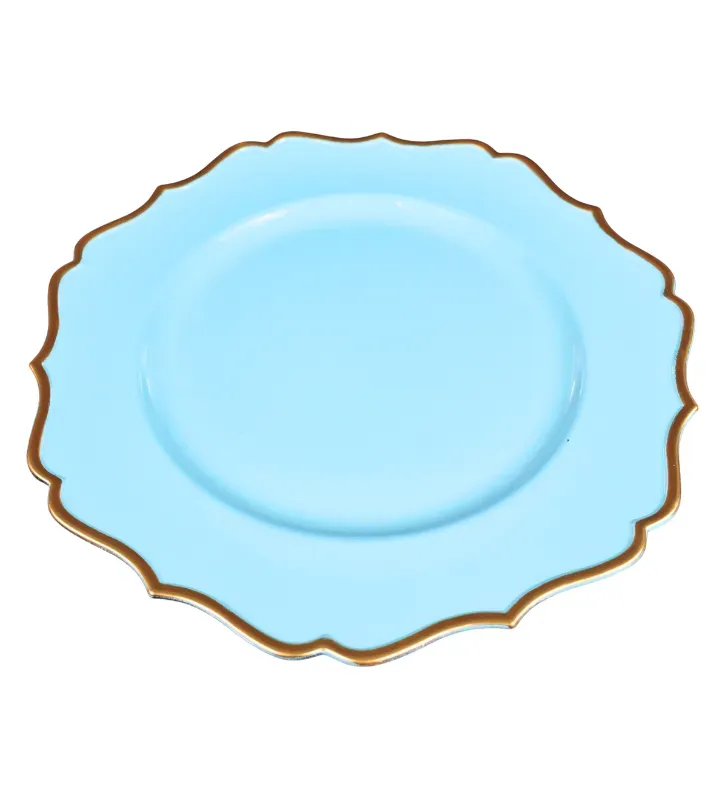 Plato Base Génova Plástico Azul Turquesa con Borde Dorado 3702T | Marca Vittori