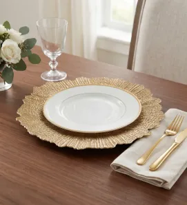 Plato Base Atena Plástico Dorado Texturizado 3706D | Marca Vittori