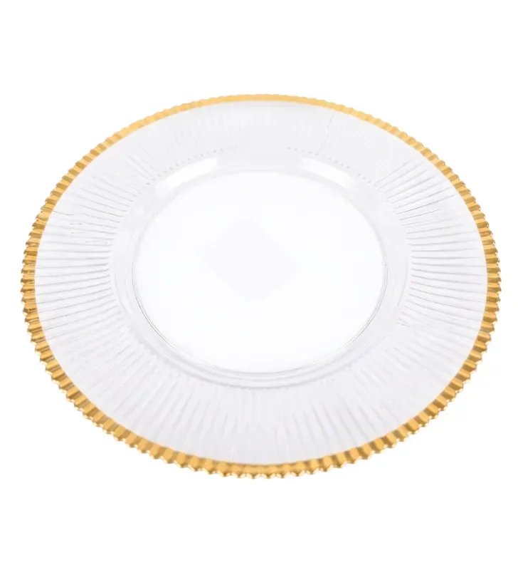 Plato Base Venecia Transparente con Borde Dorado 3709D | Marca Vittori