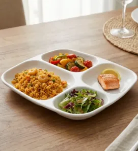 Plato Cuadrado 4 Divisiones Melamina Blanco 4602W | Marca Vittori