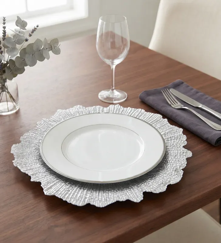 Plato Base Atena Plástico Plata Texturizado 3706S | Marca Vittori