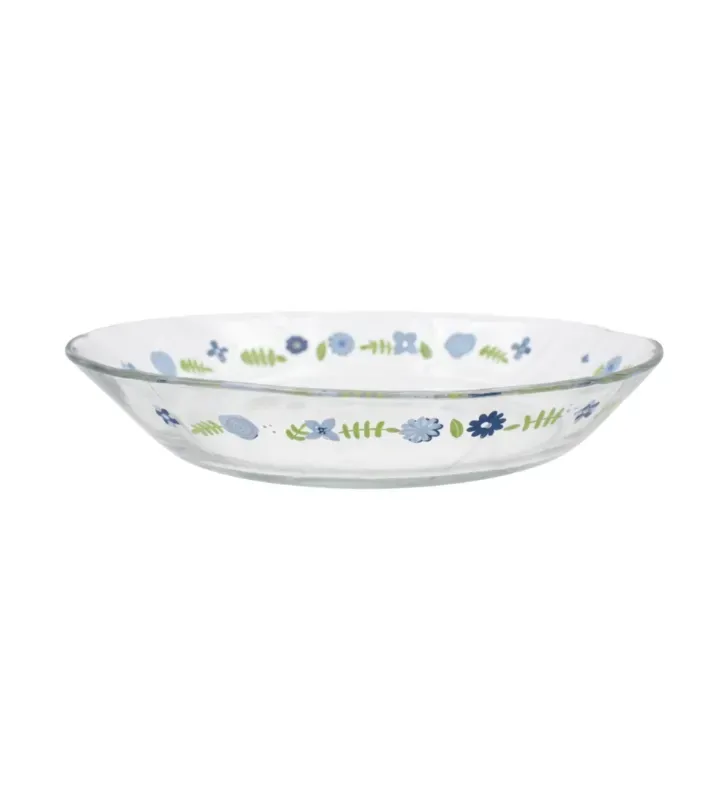 Plato Hondo de Vidrio Decorado Flores Azules 0778 | Marca Crisa