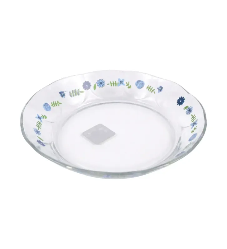Plato Hondo de Vidrio Decorado Flores Azules 0778 | Marca Crisa