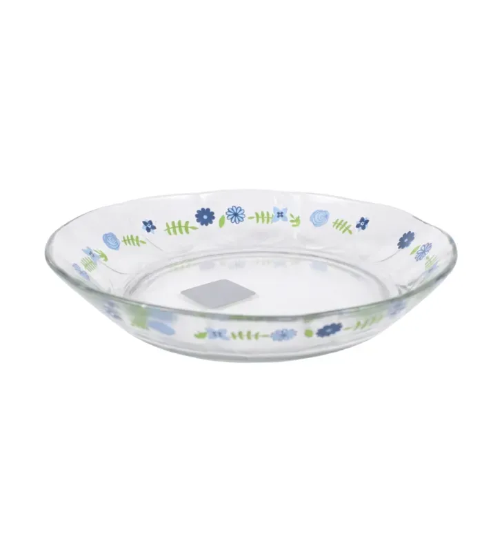 Plato Hondo de Vidrio Decorado Flores Azules 0778 | Marca Crisa
