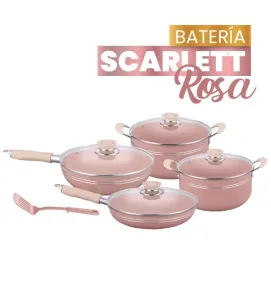 Batería Scarlett Rosa 5 pzas · Aluminio antiadherente Cuisine Spot