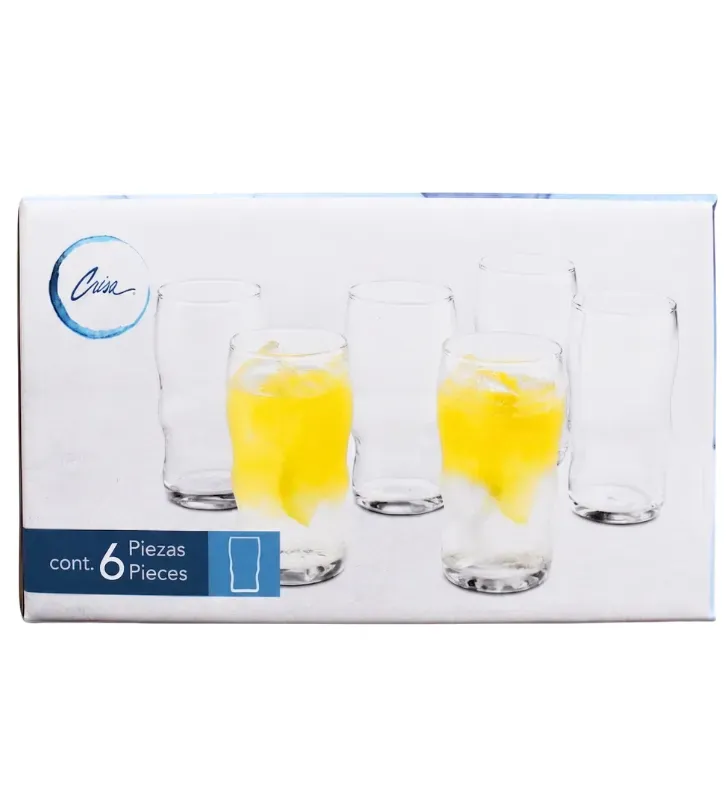 Juego de 6 Vasos de Vidrio 240ml 8.1oz 6118 | Marca Crisa