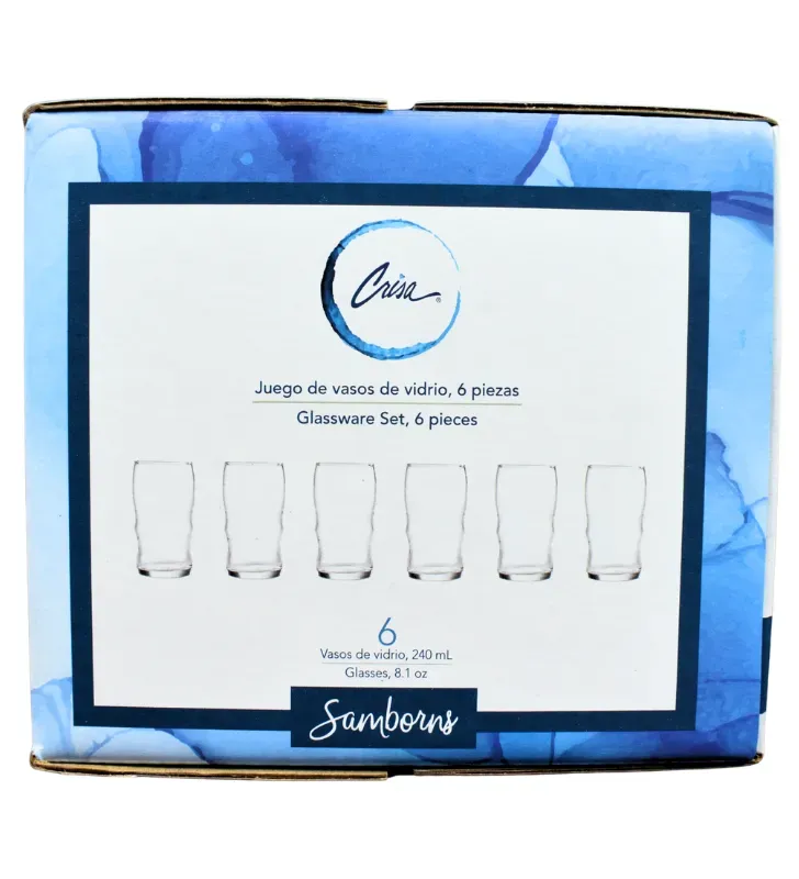 Juego de 6 Vasos de Vidrio 240ml 8.1oz 6118 | Marca Crisa