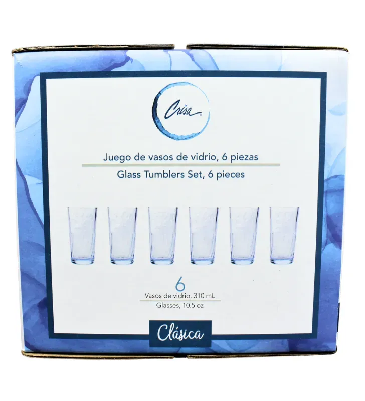 Juego de 6 Vasos de Vidrio Clásica 310ml 10.5oz 6211 | Crisa
