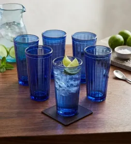 Juego de 6 Vasos de Vidrio Azul Muralla 288ml 9.7oz 9375 | Crisa