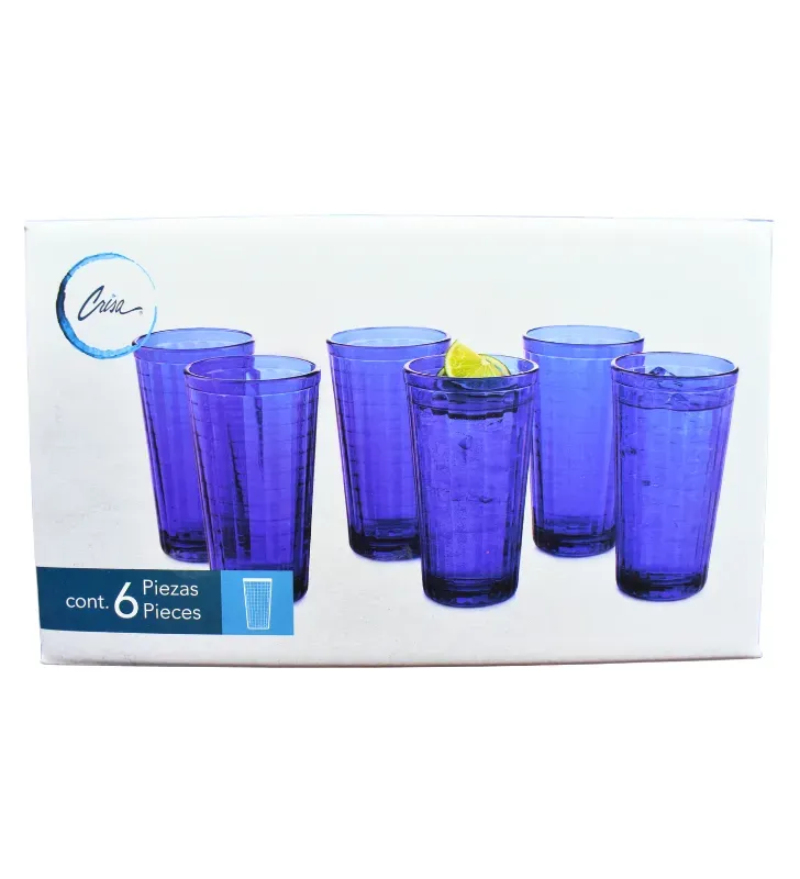 Juego de 6 Vasos de Vidrio Azul Muralla 288ml 9.7oz 9375 | Crisa