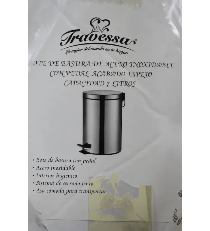 Bote de Basura Acero Inoxidable Pedal 7L 130-002-007 | Travessa