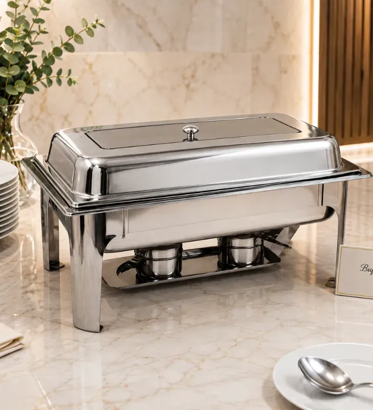 Chafer Rectangular de Lujo 9L Tapa Cristal Acero Inox | Travessa 157-101-001