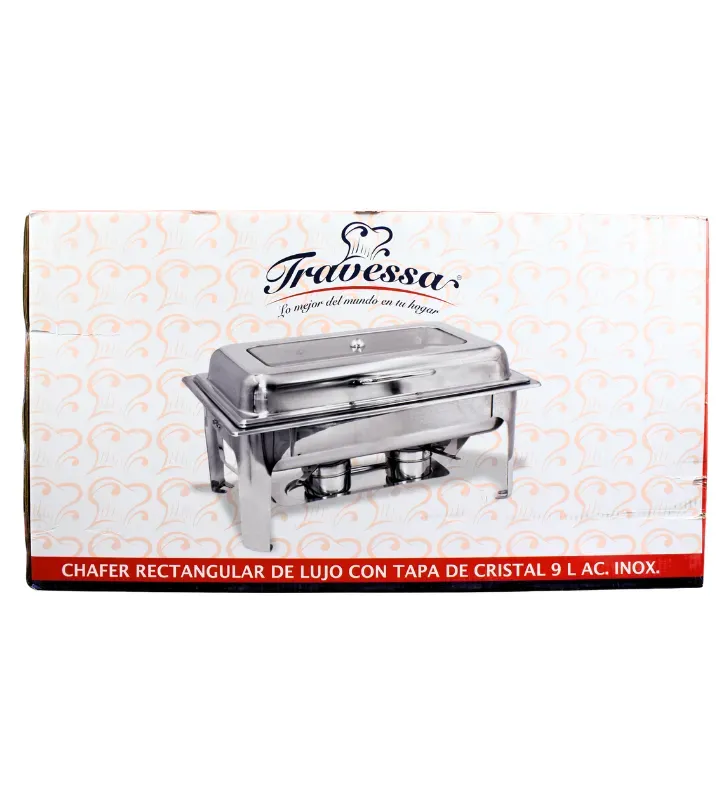 Chafer Rectangular de Lujo 9L Tapa Cristal Acero Inox | Travessa 157-101-001