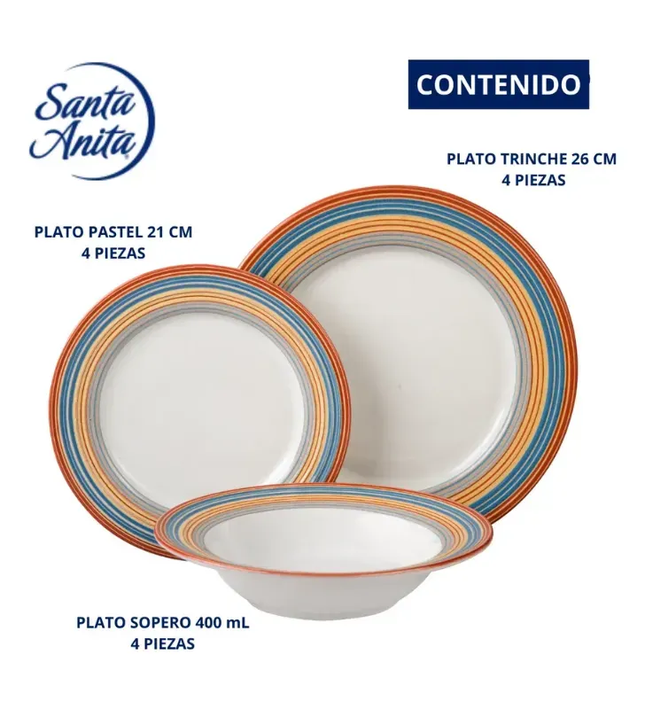 Vajilla de Porcelana 12 Pzs Sarape Y-2020 323304 | Santa Anita