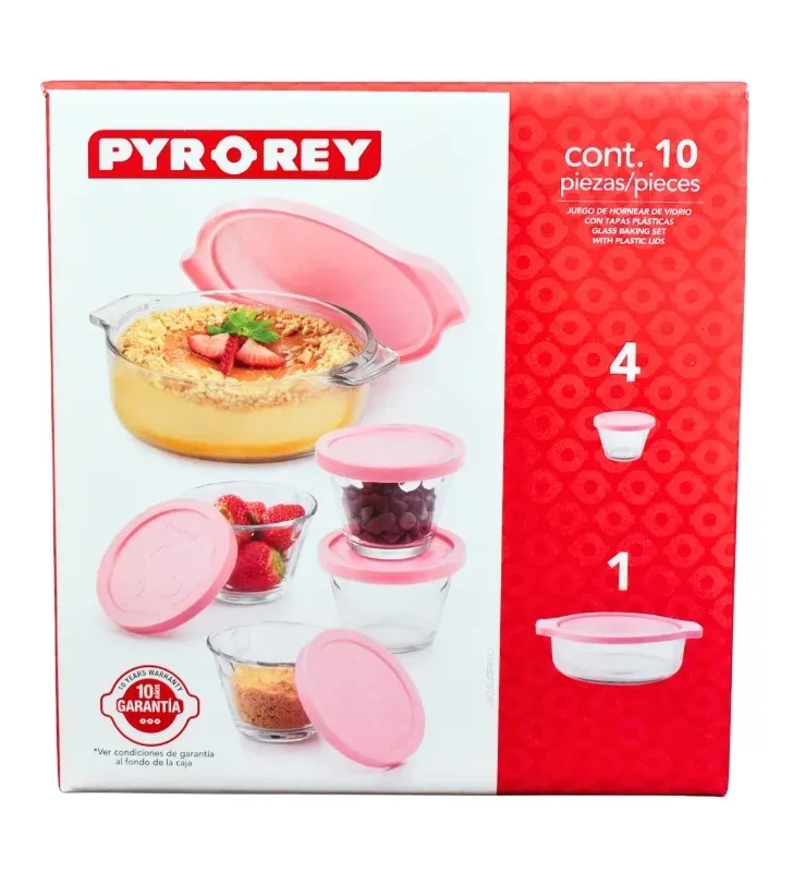 Juego para Hornear Vidrio 10 Pzs Tapas Rosas E312 | Pyr-O-Rey