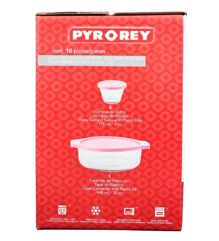 Juego para Hornear Vidrio 10 Pzs Tapas Rosas E312 | Pyr-O-Rey