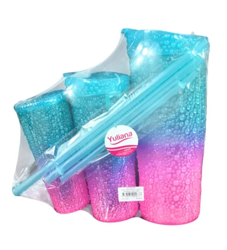 Set de 3 Vasos Fashion con Popote 900, 700 y 300 ml M-00463 | Yuliana
