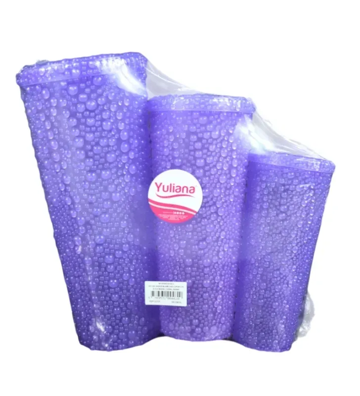Set de 3 Vasos Burbujas con Popote 900, 700 y 300 ml M-00462 | Yuliana