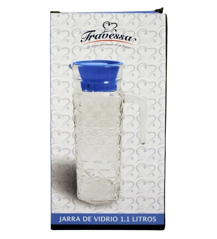 Jarra de Vidrio Labrado 1.1L con Tapa Azul 025-002-011 | Travessa
