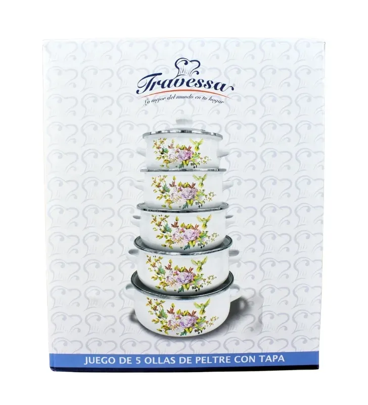 Set de 5 Ollas de Peltre con Tapa de Vidrio 16-24 cm 043-037-004 | Travessa
