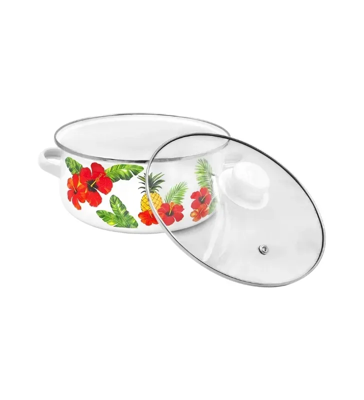 Set de 5 Ollas de Peltre Tapa Cristal Diseño Piñas 043-041-003 | Travessa