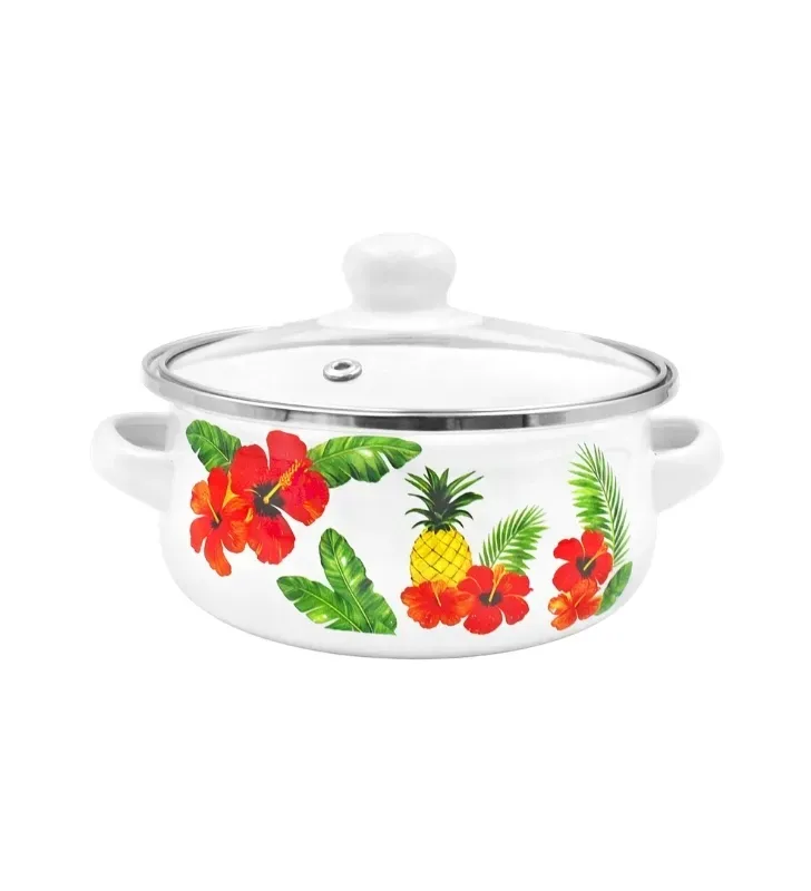 Set de 5 Ollas de Peltre Tapa Cristal Diseño Piñas 043-041-003 | Travessa