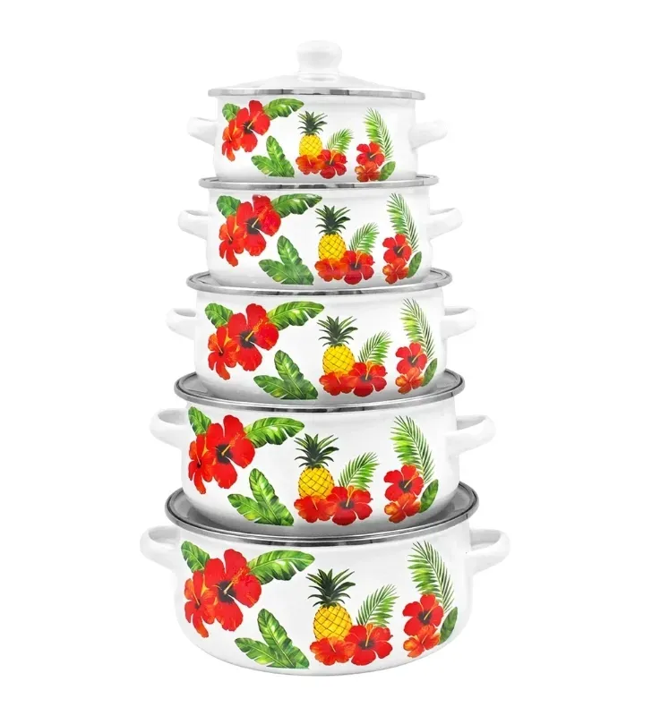 Set de 5 Ollas de Peltre Tapa Cristal Diseño Piñas 043-041-003 | Travessa