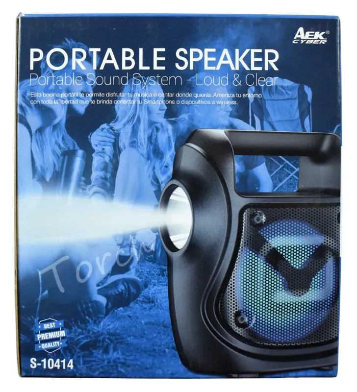 Bocina Bluetooth Portátil 4" con Linterna y Micrófono S-10414 | AEK Cyber