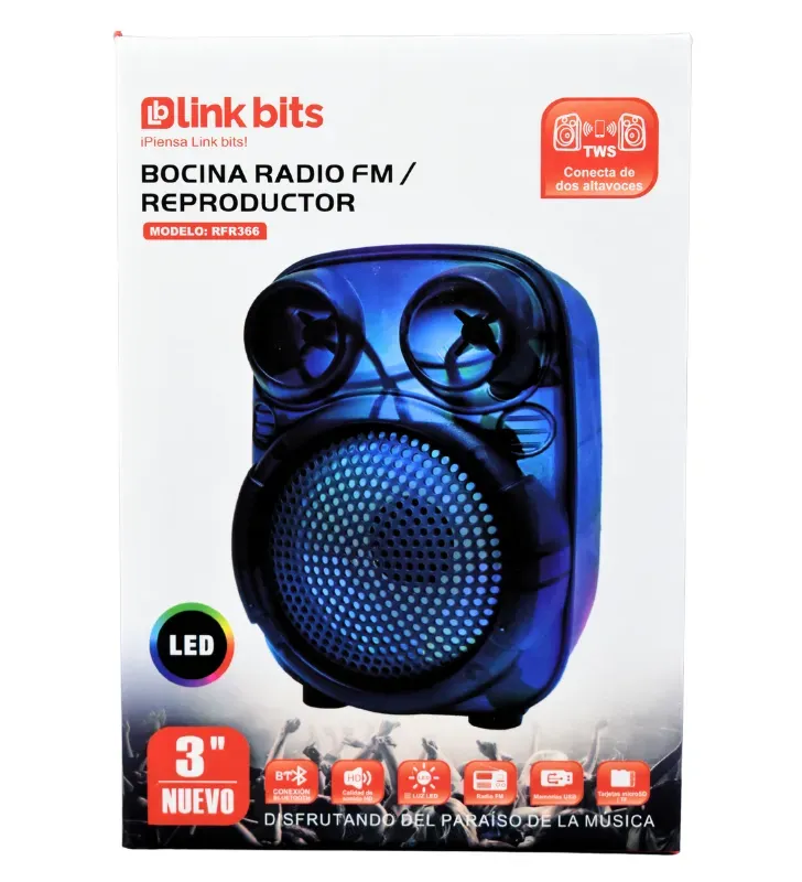 Bocina Bluetooth Portátil 3" 5W TWS Luz LED SA323T RFR366 | Link Bits