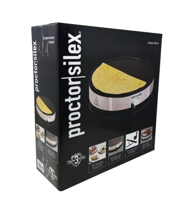 Crepera eléctrica Proctor Silex 38400 | Placa 13″ antiadherente, 8 calorías