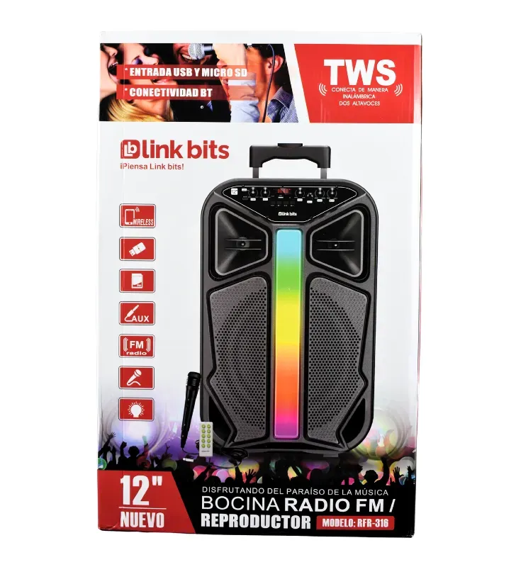 Bafle Bluetooth 12" TWS Luz LED RGB Micrófono SA1241TKL | Link Bits