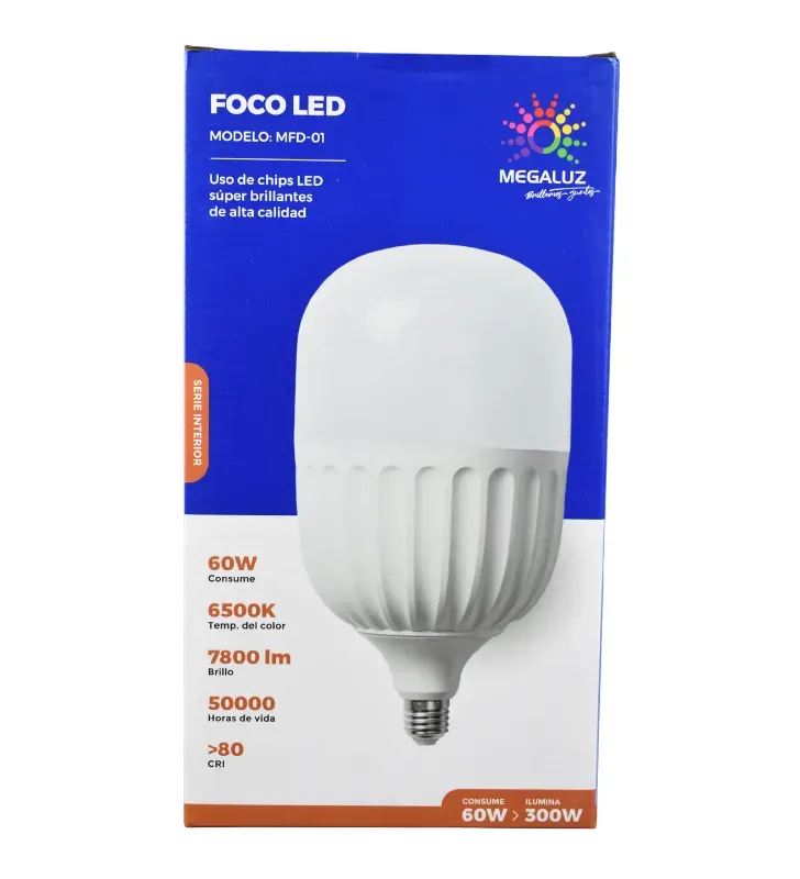 Foco LED 60W (Equivalente 300W) 7800 Lúmenes 6500K S85W60 | Megaluz