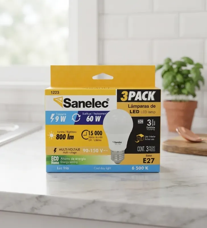 Paquete de 3 Focos LED 9W (Equivalente 60W) 800 lm 1323 | Sanelec