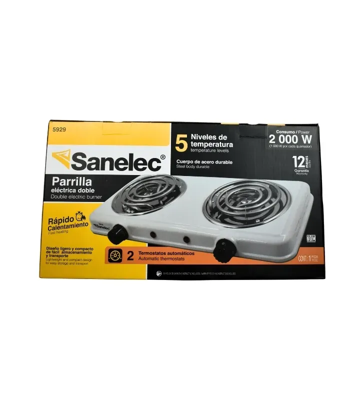 Parrilla Eléctrica Doble 2 Quemadores 2000W Termostato 5929 | Sanelec