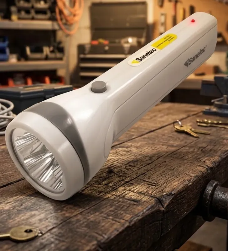 Linterna Recargable 5 LEDs Alcance 100m Clavija Retráctil 2091 | Sanelec