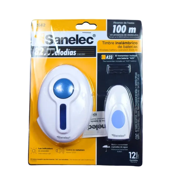 Timbre Inalámbrico de Baterías 100m 32 Melodías 2642 | Sanelec